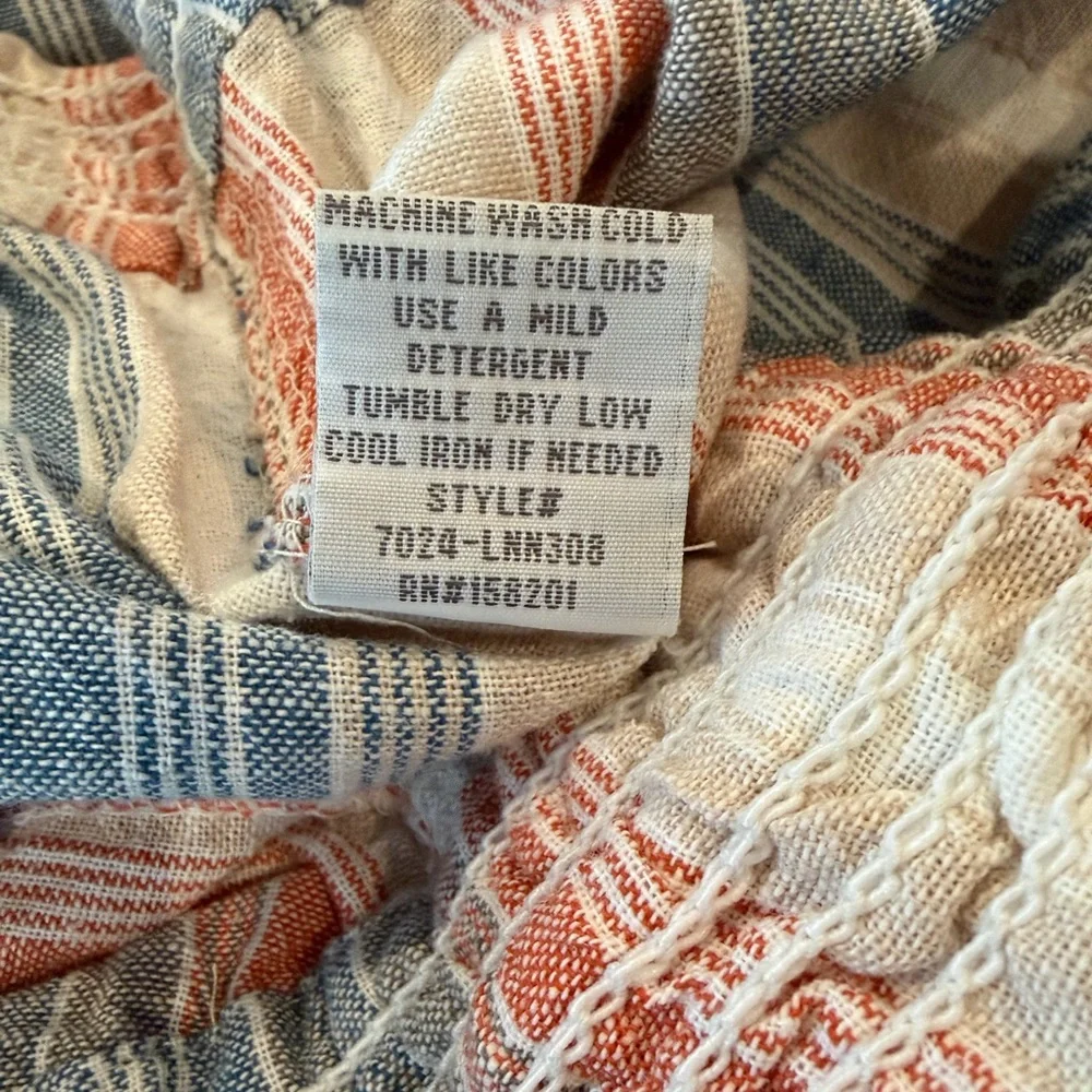 April Kiss Smocked Waist Boho Linen Cotton Blend Large Beach Pants Blue Orange - Picture 12 of 14
